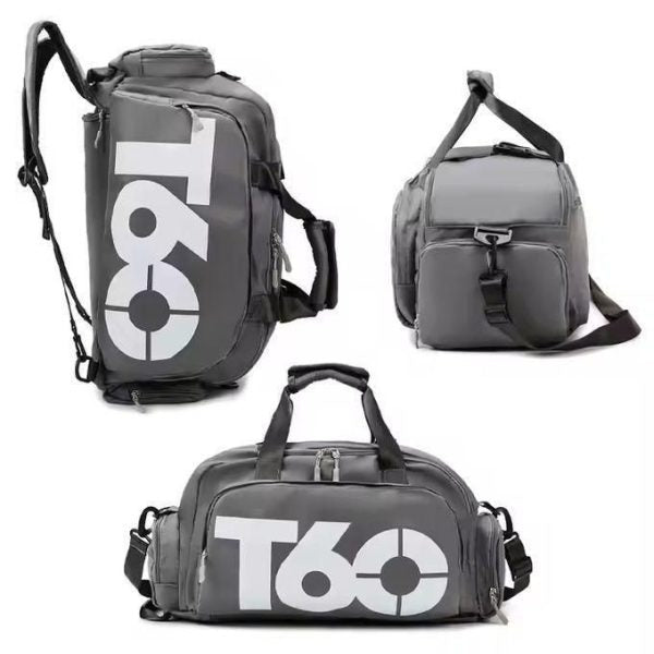 T60 PowerDuffel™ – Bolsa Impermeable para Deporte, Gimnasio y Viaje (Negro | Gris)